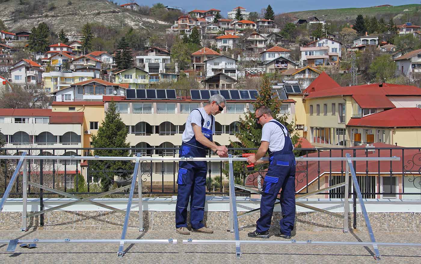 We are mounting the stands for the solar collectors